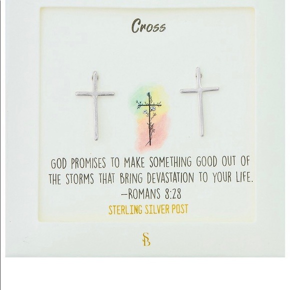 Goldtone Cross Stud Earrings NWT - Picture 8 of 9